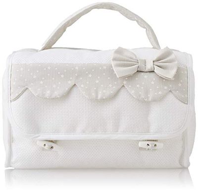 FILET Beauty Case pour Bébé/Première Invitation Les Applications Brodées en Coton Extérieur/Polyester Intérieur, Blanc/Beige