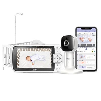 Hubble Connected Nursery Pal SkyView babymonitor met camera, 5 inch scherm, Cot Mount, 7 kleuren nachtlampje, infrarood nachtzicht, tweeweg-oproepen, kamertemperatuursensor en smartphone-app