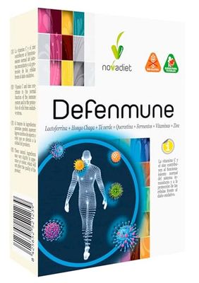 Novadiet - DEFENMUNE Cápsulas con Lactoferrina, Hongo Chaga, Té Verde, Quercetina, Fermentos, Vitaminas y Zinc - Refuerzo Inmunológico - Protección Celular y Organismo - 30 Cápsulas Vegetales