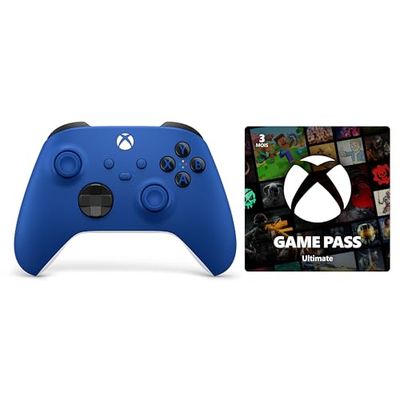 Xbox Manette sans Fil – Shock Blue + Game Pass Ultimate - 3 Mois Abonnement | Series X, Series S, One, Windows 10 & 11, Android et iOS