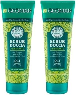GEOMAR | Scrub Corpo Doccia, Purificante, 2 in 1 Esfolia e Deterge, Uso Quotidiano, 95% di Origine Naturale, Formula Vegan, Dermatologicamente Testata, Made in Italy, 250 ml (Confezione da 2)