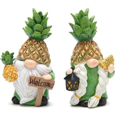 Hodao Décoration de Nains d'ananas - Cadeau sur Le thème de l'été - Figurines d'intérieur/extérieur - Famille de Couleur Verte - Bienvenue l'été avec décoration créative pour la Maison et Le Jardin