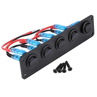 5 bende tuimelschakelaar, universele 12-24V waterdichte tuimelschakelaar paneel auto marine blauwe LED tuimelschakelaar paneel (1 stuks)