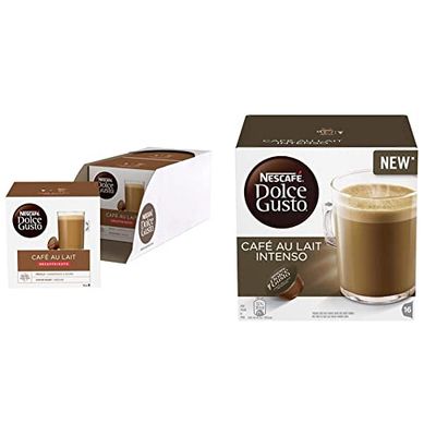 Nescafe Dolce Gusto Café Au Lait Decaffeinated Coffee Pods & NESCAFÉ Dolce Gusto Café Au Lait Intenso Coffee Pods, 16 Capsules