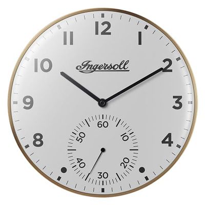 Ingersoll Analoog, gemakkelijk te letturen, met bruine kleur en kwadrant Bianco, diameter 30 cm, goud, klassiek, Goud, Klassiek