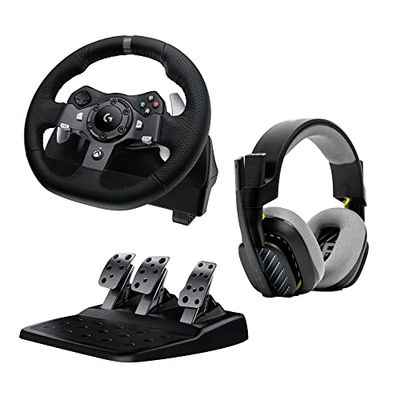 Logitech G G920 Driving Force Racing Wheel Volante da Corsa, Pedali Regolabili + A10 Cuffie Gaming Cablate Gen 2, Cuffie da Gioco Over-Ear con Microfono Flip-to-Mute, Xbox Series X/S PC, Nero