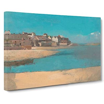 Village By The Sea In Brittany By Odilon Redon Classic Painting Canvas Wall Art Print Ready to Hang, Framed Picture for Living Room Bedroom Home Office Décor, 30x20 Inch (76x50 cm)