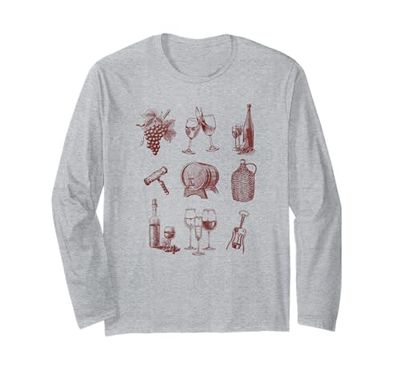 Wino Vintage disegnato a mano Wine Lover Maglia a Manica