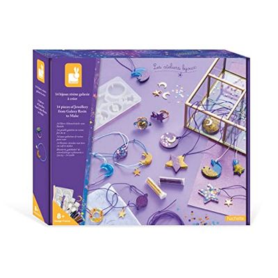Janod - Coffret 14 Bijoux Galaxie - Kit Création Bijoux en Résine - Les Ateliers Bijoux - Kit Loisir Créatif Enfant - Motricité Fine et Créativité - Dès 8 ans - J07937