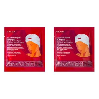 GYADA COSMETICS, Maschera Capelli in Tessuto Protettiva e Ravviva Colore, ad Azione Lucidante, con Cuffia Termica, a Base di Camomilla, Olio di Macadamia e Pantenolo, 60 ml (Confezione da 2)