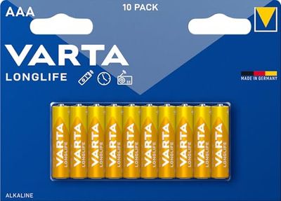Varta Pilha Longlife Power AAA Micro LR03 (embalagem de 10 unidades), pilha alcalina - "Made in Germany" - Adequado para brinquedos, lanternas, comandos e outros aparelhos que funcionam a pilhas