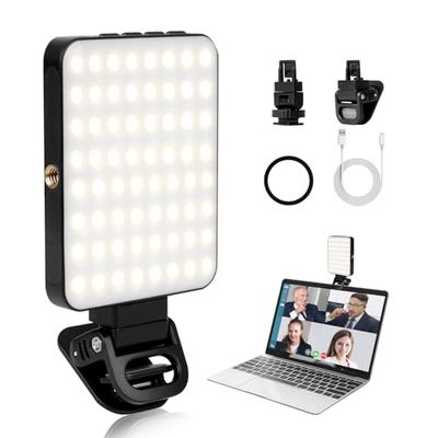 AiQInu Lumière Téléphone pour Selfie LED avec Clip,128 LED de Haute Puissance 3000-6500K,Batterie Rechargeable de 2000mAh,CRI95+,3 Modes d'éclairage, Lampe Vidéo à Pince Portable pour Phone Caméra