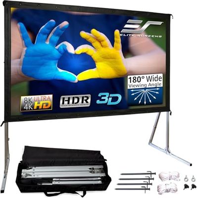 Elite Screens Tela do projetor de 120 polegadas, telas de cinema para interiores e exteriores, suporte de projeção dobrável portátil independente de 16:9, cinema em casa, OMS120H2