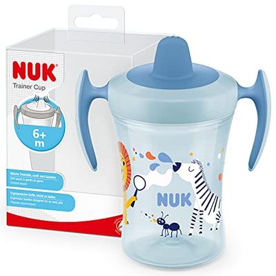 NUK 10255608 Trainer Cup drinkbeker lekvrije beker met zachte drinksnavel & ergonomische handgrepen 6 maanden 230 ml BPA-vrij blauwe zebra,safari (blauw)