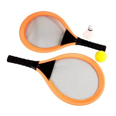 BLUE SKY - Set de 2 Raquettes Filet - Tennis et Badminton - Jeu de Raquette - 042782 - Orange - Plastique - 51 cm - Jouet Enfant - Jeu de Plein Air - Entraînement - Set - À Partir de 6 Ans