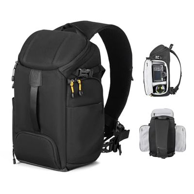 TARION Stor kameraslingväska – DSLR sling-pack drönarkamera slingpack med dubbelsidig åtkomst vattentät regnskydd crossbody kameraväska ryggsäck fotografi slingpack för vandring resor hexagon S svart,