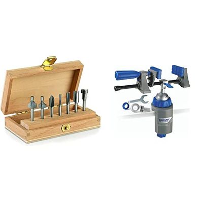 Dremel 660 Juego de Fresas Kit de Accesorios para Multiherramientas con 7 Fresa, Válido para Aglomerado + 2500 Multi-Vise Complemento para Multiherramientas 3 en 1,Tornillo de Banco Ajustable