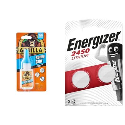 Gorilla Super Glue 15g & Energizer CR2450 Batteries, Lithium Coin, 2 Pack