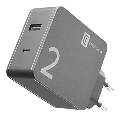 Cellularline | Caricabatterie da Rete | Caricabatterie per Computer Portatili dotati di porta USB-C e smartphone, 42W
