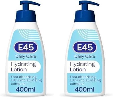 E45 Daily Skin Lotion 400 ml – E45 Lotion for Very Dry Skin – Non-Greasy Lightweight Moisturiser - Perfume-Free Body Face Hand Cream - Dermatologically Tested (Pack of 2)