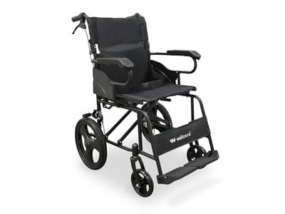 Welcolore Opvouwbare rolstoel voor transport, stalen frame, licht en compact, massieve wielen, hefboomremmen, inklapbare rugleuning, zitbreedte 46 cm, tot 100 kg