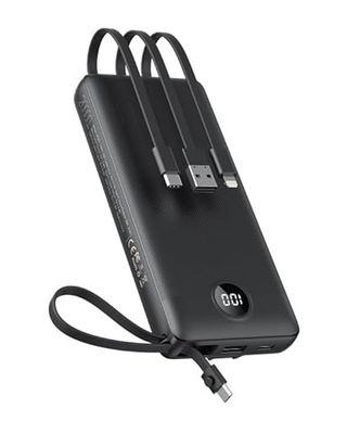 VEEKTOMX 20000mAh Power Bank met Ingebouwde Kabels, Powerbank USB C 2,4A Fast Charge met 5 Output en LED-display Externe batterij Compatibel iPhone 14pro/Galaxy s22/ipad/Xiaomi/Huawei/Verwarmd vest
