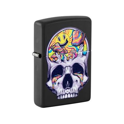 Zippo Lighter, Metal, Black Matte-Pyschedelic Skull Moon