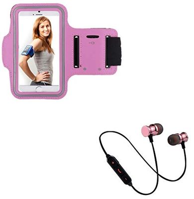 Pack Sport para Samsung Galaxy J6+ Smartphone (Auriculares Bluetooth Metal + Brazalete) Correr T6 (Rosa)