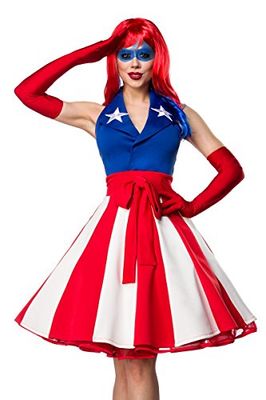 Mask Paradise Miss America 80057-163-026 - Costume in 80% poliestere, 20% elastan, guanti: 100% poliestere, colore: blu/rosso/bianco
