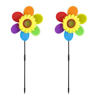 relaxdays Moulin à Vent, Design Fleur, Lot de 2, déco pour Balcon, terrasse, Jardin, HLP 71x27x8 cm, Arc-en-Ciel, coloré