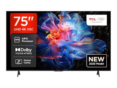 TCL 75V6C Smart LED TV Direct da 75", HDR 4K, con tecnologia Google TV (Dolby Audio, Motion Clarity, compatibile con Google Assistant e Alexa)