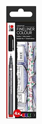 Marabu 0146000000102 - Fineliner Graphix, Set Skyline, 4 briljante kleuren, lijndikte ca. 0,5 mm, op water gebaseerde pigmentinkt, metalen kunststof punt