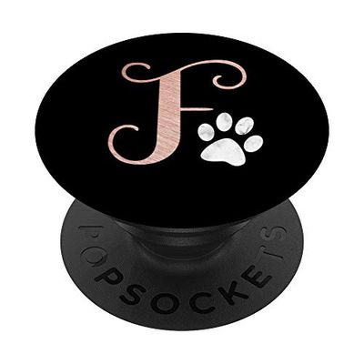PopSockets Lettera F rosa gatto bianco, monogramma a zampa di cane PopGrip: Impugnatura per Telefoni Cellulari e Tablet Intercambiabile