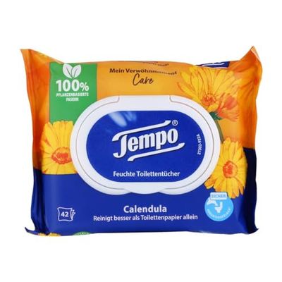 Tempo Toallitas húmedas para el baño, con caléndula y manzanilla, 1 paquete de 42 toallitas húmedas (16 x 3200 g)