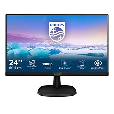 Philips - Monitor LED 243V7QJABF V-Line, IPS de 23,8" - 1920 x 1080 Full HD, multimédia/colunas - VGA, HDMI, DisplayPort 1.2, preto