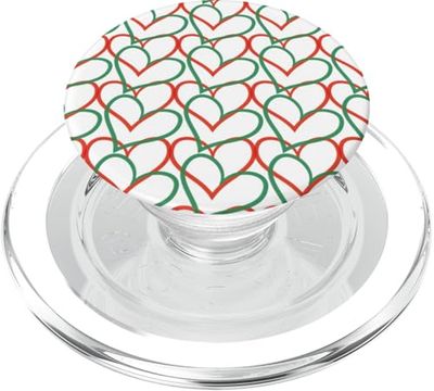 Corazones de Navidad, corazones rojos y verdes, abstracto geométrico PopSockets PopGrip para MagSafe