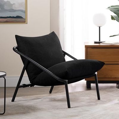 Zinus Ada Chaise d'appoint 79 x 69 x79 cm - Sling chaise d' appoint - Structure en métal avec coussins en mousse écrasée - Noir