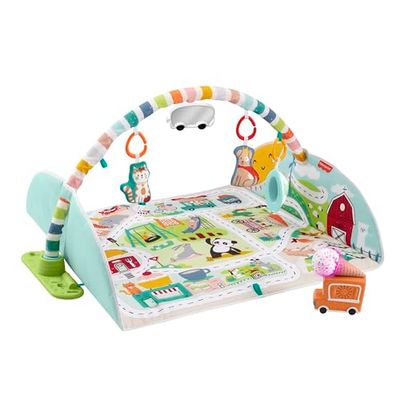 Fisher-Price Activity City Gym to Jumbo Playmat, spädbarn till barn aktivitetsgym med musik, ljus, fordonsleksaker och extra stor lekmatta, GRV42