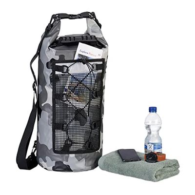 Relaxdays Dry Bag Rucksack 25 Liter Bolsa Estanca Mochila, 25 L, Impermeable, Deportes Acuáticos y Senderismo, Correas para Hombros, Gris y Negro
