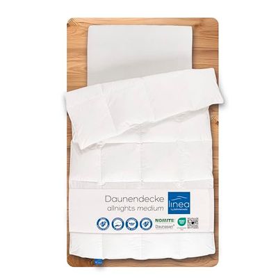 Böhmerwald LINEA by Allnights - Morbida coperta media, 200 x 200 cm, 100% piume e piuma, anallergica, lavabile fino a 60 °C, prodotta in Germania, colore bianco