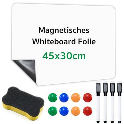 Lavagna magnetica per appunti, lavagna magnetica da frigo A3, lavabile, piccolo laminato magnetico con penna e spugna, superficie metallica, 40cm x 30cm bianco