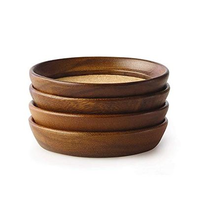 Kamenstein Juego de 4 Posavasos apilables de Madera de Acacia Natural y Corcho, Juego de 4