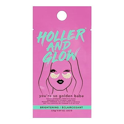 Holler And Glow You're So Golden Babe Glitter Hydrogel Under Eye Masks, Brightening & Hydrating Eye Patches with Vitamin C & Cica, Gold Glitter Sparkle for Radiant, De-Puffed Eyes, 2.5 G