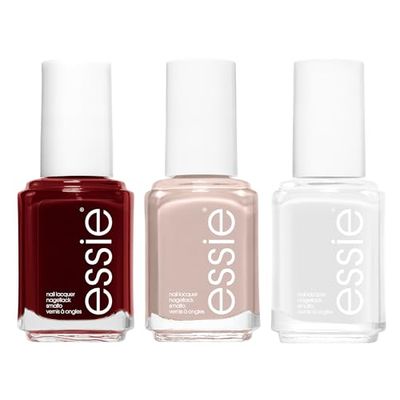 Essie Classic Nail Polish Trio: Sheer Pink, White & Bordeaux: Ballet Slippers, Sheer Pink Nail Polish, Blanc Creamy Bright White Colour, Bordeaux Dark Red High Shine and High Coverage Nail Polish