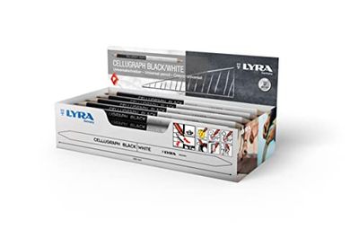 LYRA L1940204, CELLUGRAPH svart/vit universalpenna tresidig 24 cm lång, blyertspenna i professionellt utförande, perfekt för markeringar på ljusa och mörka ytor, låda med 50 stycken