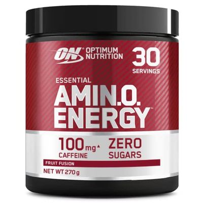 Optimum Nutrition Amino Energy Pre Workout en poudre, boisson énergisante avec acides aminés, BCAA, L-Glutamine et L-Leucine, complément vitamine C caféine, goût Fruit Fusion, 30 portions, 270 g