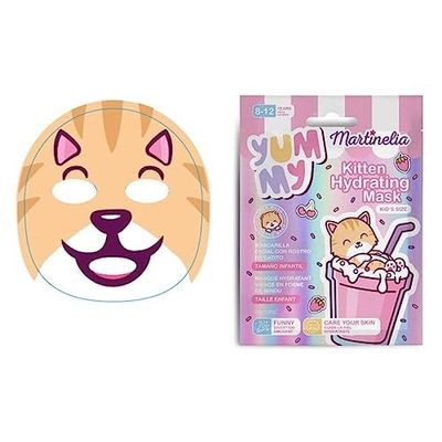 Martinelia Masque Visage Enfant en Tissu Chaton Imprimé - Masque Tissu Hydratant Amusant pour Enfant 8-12 ans - Routine Beauté Hydrate la Peau des Petits, Garçon et Fille, Pose Facile - 1 Unité