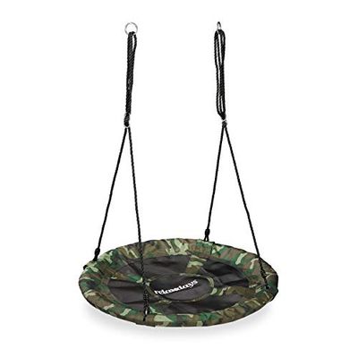 relaxdays Nid d’Oiseau balançoire, Camouflage, pour Enfants & Adultes, Jusqu’à 100 kg, Rond, Ø 90 cm, Vert foncé