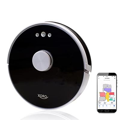 XORO Kraftfull robotdammsugare HSR 200 med torkfunktion, lasernavigering, Alexa/Google Home, realtidsmappning, dammsugarrobot perfekt för djurhår
