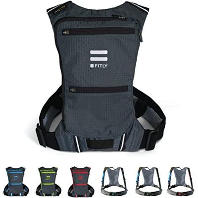 FITLY Minimalist Running Pack | Mochila para Correr Unisex con Soporte para el teléfono, Almacenamiento y cinturón torácico | para Llevar Objetos personales al Correr | Equipo para Correr Negro